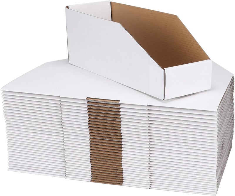 ZBEIVAN Cardboard Storage Bins Boxes 35 Packs 12x4x4.5 Inches, Easy Assembly Pantry Organizer Bins for Shelf, White - Image 1